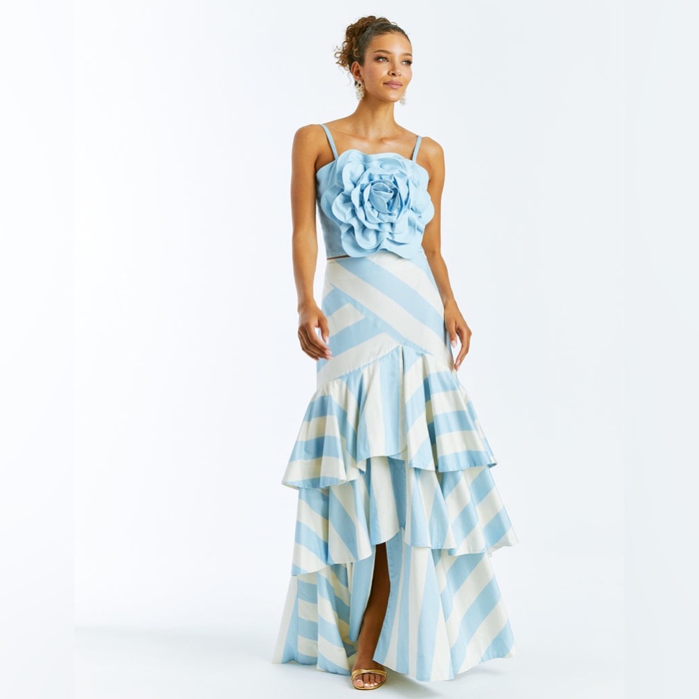 Elegant Blue and White Trumpet Maxi Skirt